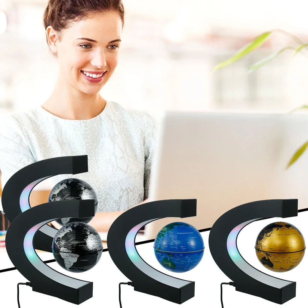 3D Magnetic Floating Earth Lamp, LED Rotating Globe Levitation Light O/C Shape Bedside Night Light Unique Gift Idea