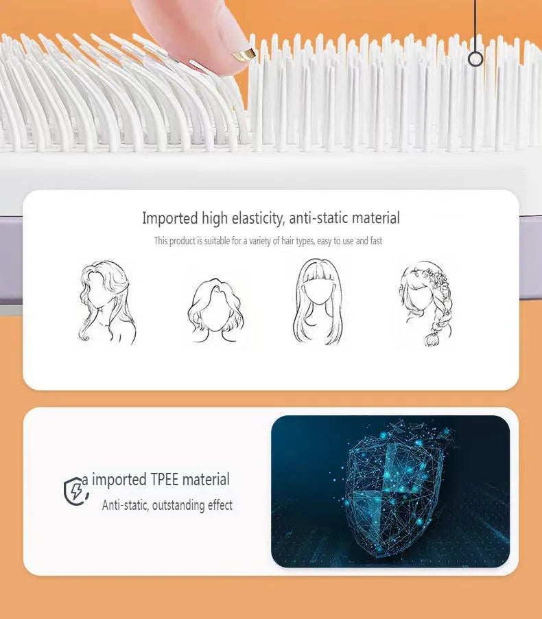 202419-Self Cleaning Hairbrush Women Hair Brush One-key Cleaning Hair Loss Airbag Scalp Massage Comb Anti-Static Hairbrush
