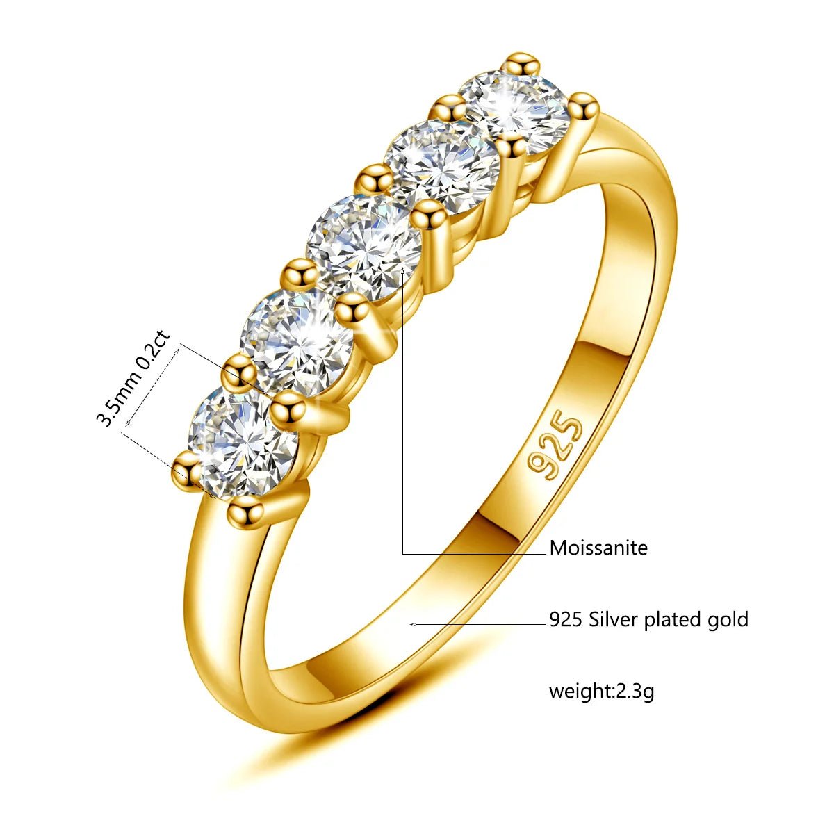 5pcs Stones Moissanite Diamond Ring for Woman Silver 925 100% Rose Gold Plated Fine Jewelry with Certified Engagement Gifts