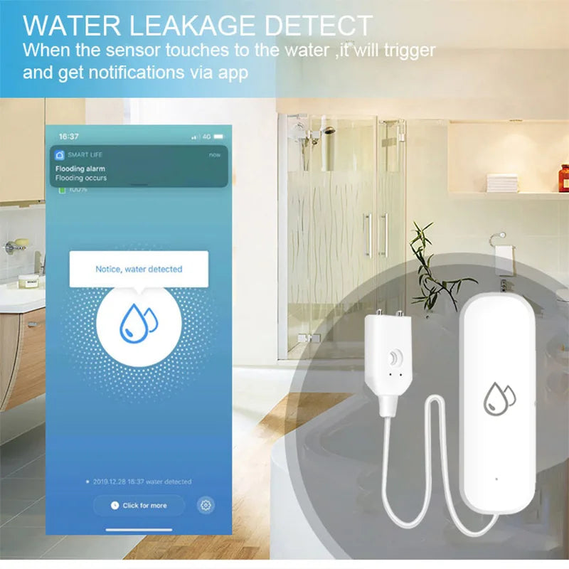 WiFi/Zigbee Water Leak Sensor Tuya Smart Life APP Flood Leak Detector Water Alert Overflow Alarm Home Security System Leakage