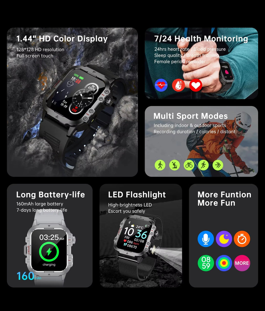 2025 New for Xiaomi Military Smart Watch Men IP67 3ATM Outdoor Sports Fitness Tracker Health Monitor 1.44Inch BT Call Smartwatch