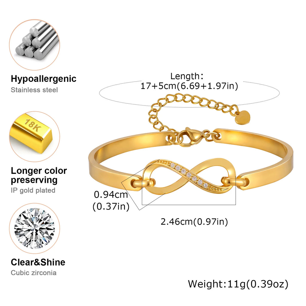 Infinite Symbol Link Bracelet for Women, Stainless Steel Zircon Bangle, Statement Jewelry Valentine's Day Gifts