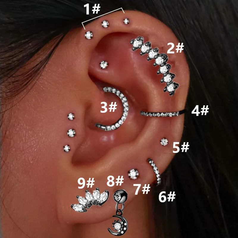 Stainless Steel Hoop Piercing Earring For Women Zircon CZ Cartilage Piercing Helix Daith Conch Tragus Rook Lobe Ear Ring Jewelry