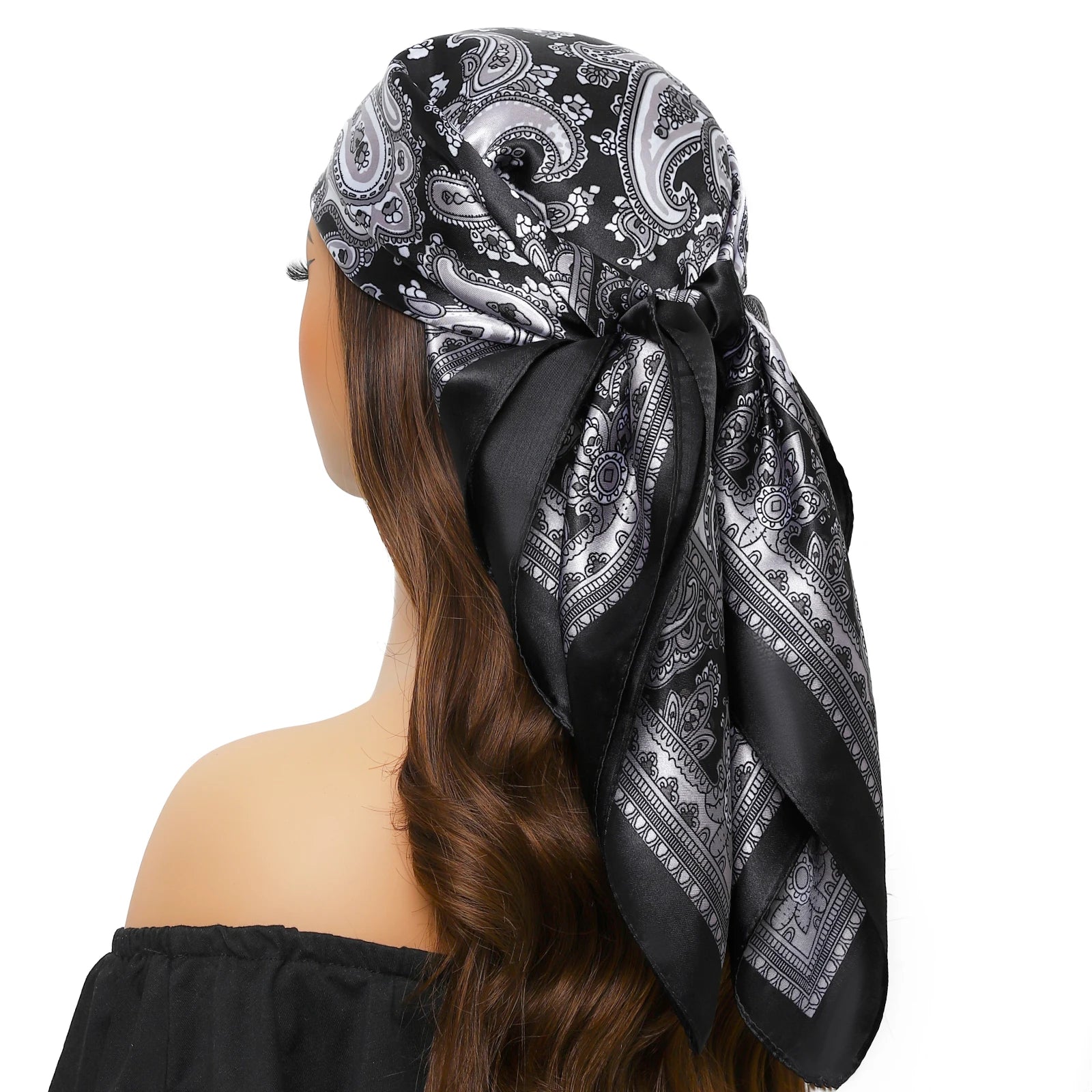 Head Scarf Women Luxury Brand Square 90*90cm Silk Foulard Satin Bandana Cheveux Soft Neckerchief Hijab Hair Scarves For Ladies