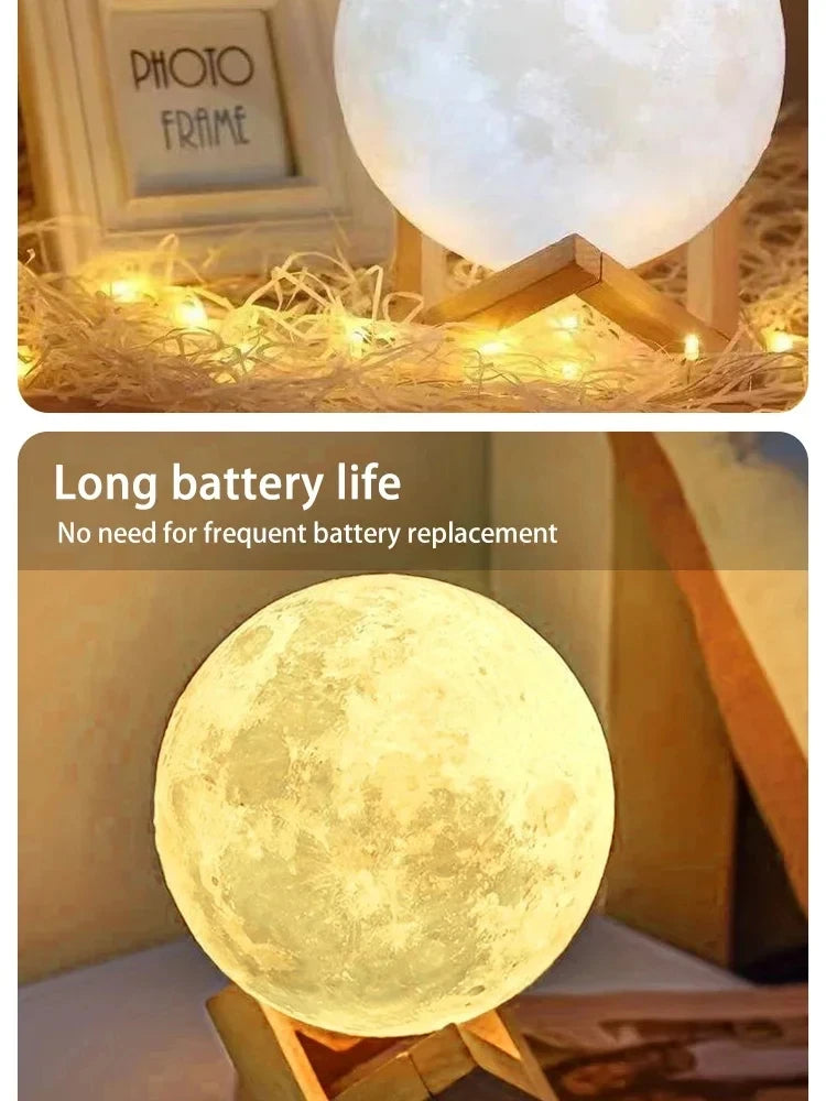 Lunar LED Night Light, Dimmable Bedroom Lamp, USB Powered Ambient Lighting for Desk, Camping, Gift, 3 Color Changing Mood Lamp