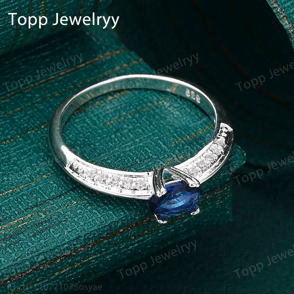 New 925 Sterling Silver Women Simple Blue Zircon Ring Fashion Party Christmas Gift Jewelry Wedding