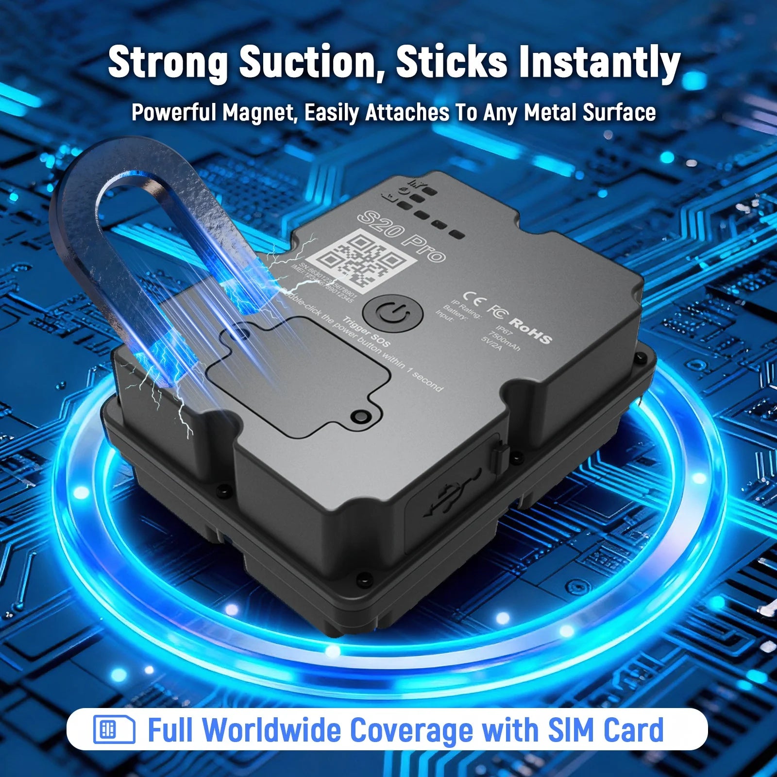 4G GPS Tracker For Vehicle 7500mAh Long Battery Strong Magnetic 4-Star Positioning IP67 Waterproof Multiple Alarms Anti-theft