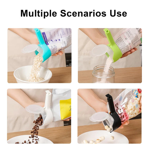 4PCS Food Bag Clips With Pour Spout, Durable Plastic Sealing Clips For Snacks, Cereal, Pet Food – Easy Pour Bag Clips
