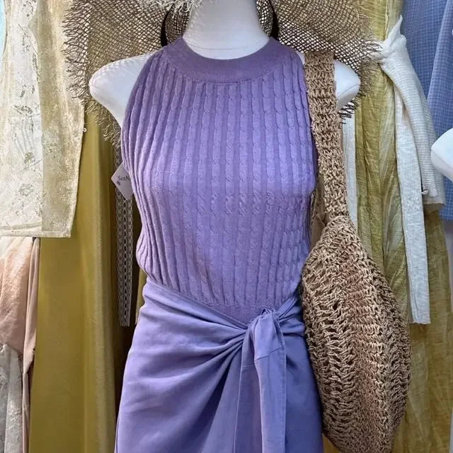 Women's Clothing Two Piece Sets Knitting Tunic Sleeveless Vest High Waist Bandage Skirt Suit Roupas Femme Fashion Korean Outfits