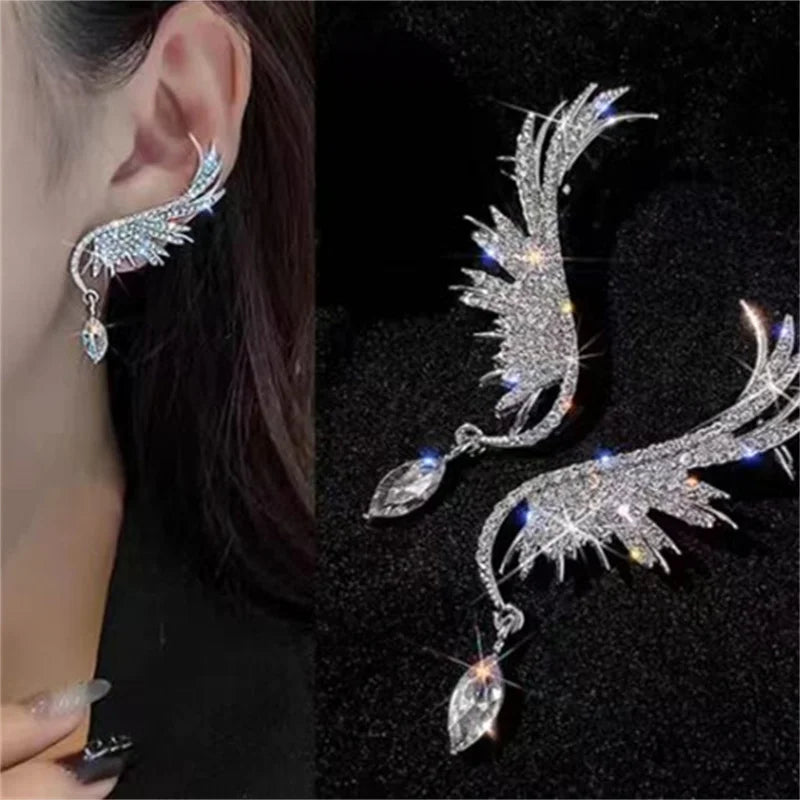 Silver Color Angel Wings Stud Ear Clamp Earrings Popular For Women Popular Jewelry Party Accessories Wholesale