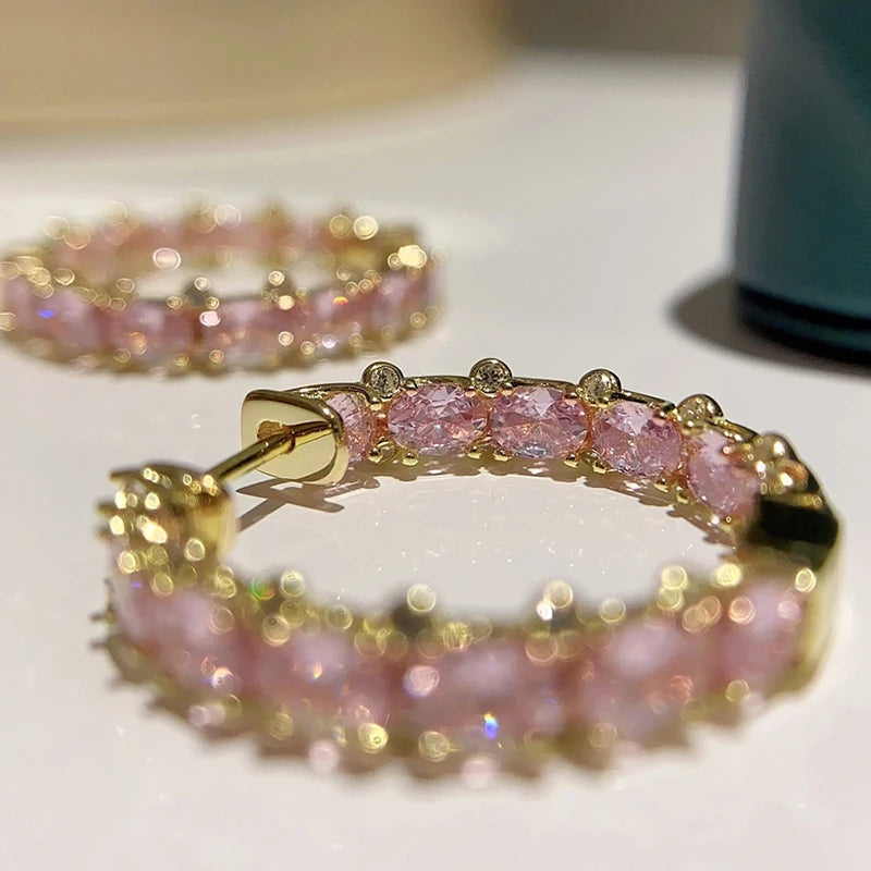 Huitan Aesthetic Women Hoop Earrings Silver Color/gold Color Fashion Daily Party Accessories Elegant Wedding Jewelry Inlaid CZ
