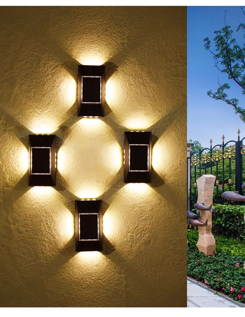 1-4pcs 12 LED Solar Wall Lamp Outdoor Waterproof Four Sides Glowing Light Staircase Villa Balcony Lighting Solar Wall Lights