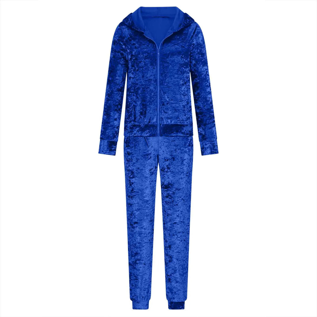 Two Pieces Women Pant Sets Solid Matching Sets Zipper Hooded Top Empire Drawstring Waist Pant Loose Casual 2025 Spring Autumn