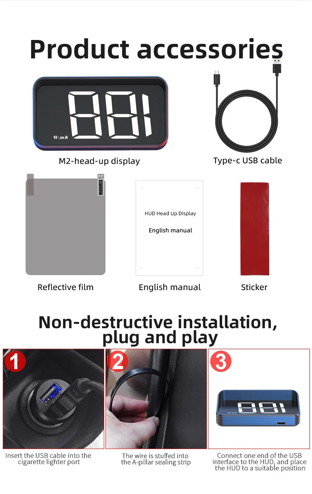 Car Speedometer HUD GPS Head Up Display Digital Speed Meter Windshield Projector For Vehicles Truck Auto Electronics Accessories
