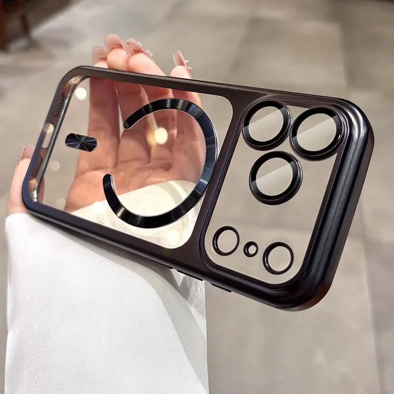 New Plating Transparent For Magsafe Magnetic Case for IPhone 17 17Pro 17 Pro Max 17 Air Original Soft TPU Lens Protector Cover