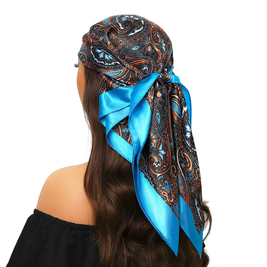 Head Scarf Women Luxury Brand Square 90*90cm Silk Foulard Satin Bandana Cheveux Soft Neckerchief Hijab Hair Scarves For Ladies