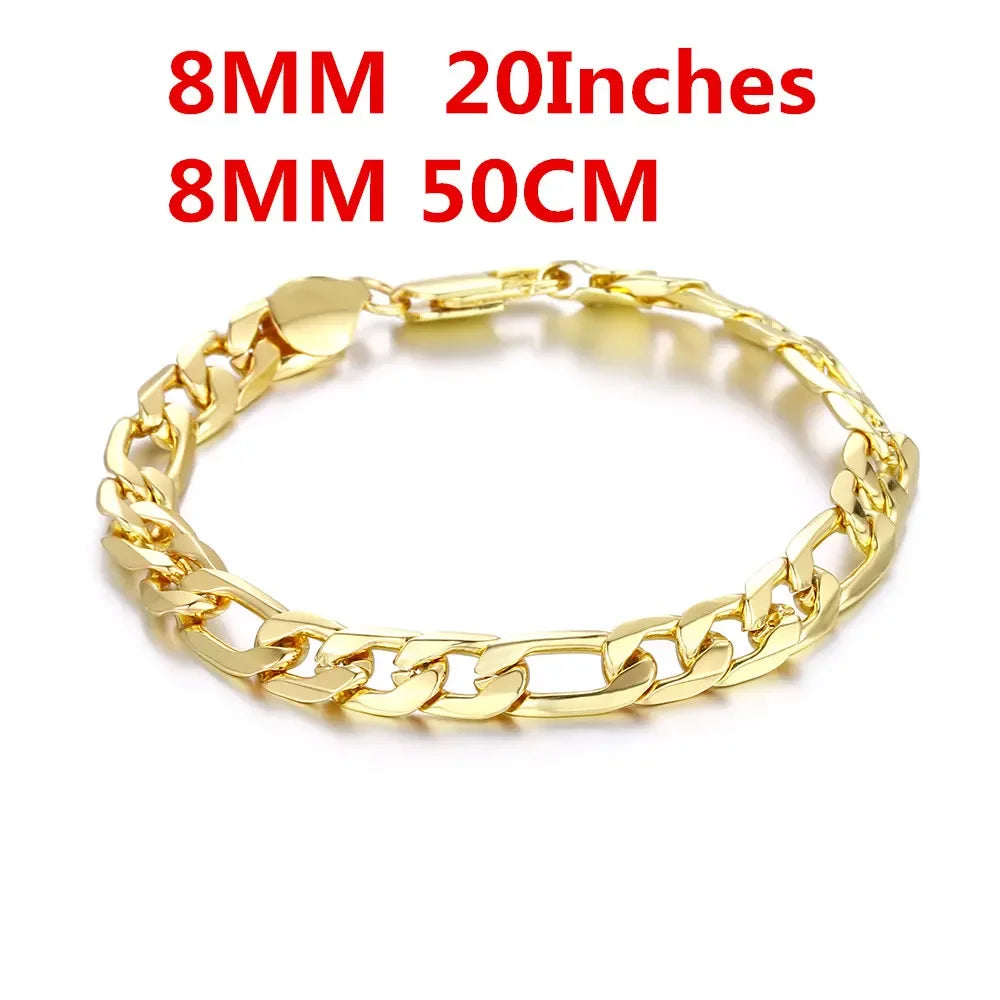 High-Quality 18K Gold Necklaces 20 Inches Classic 8MM Sideways Necklace For Men Fashion Jewelrys Gifts Wedding Party Not Fading