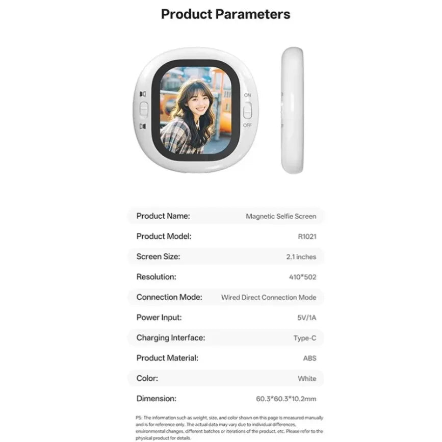 Mini Wireless Selfie Monitor Screen Magnetic 4K Bluetooth Selfie Monitor Screen with Vlog Live Stream /Selfie for iPhone/Android