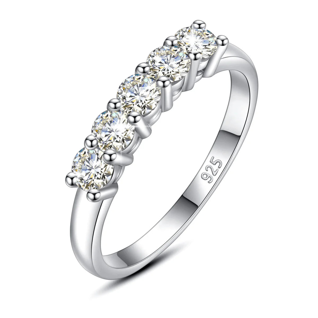 5pcs Stones Moissanite Diamond Ring for Woman Silver 925 100% Rose Gold Plated Fine Jewelry with Certified Engagement Gifts