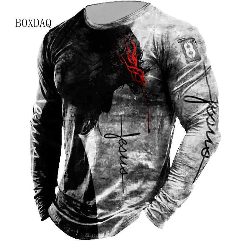 Vintage Gothic Men's Long Sleeve T-shirts Spring Autumn 3D Print Casual Cotton Tops 6XL Plus Size Male Clothing Street Tees