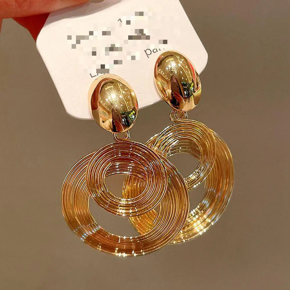 Two-layers Circles Women's Hanging Earrings Gold Color Silver Color Metal Spiral Pendants Dangle Earrings For Female European
