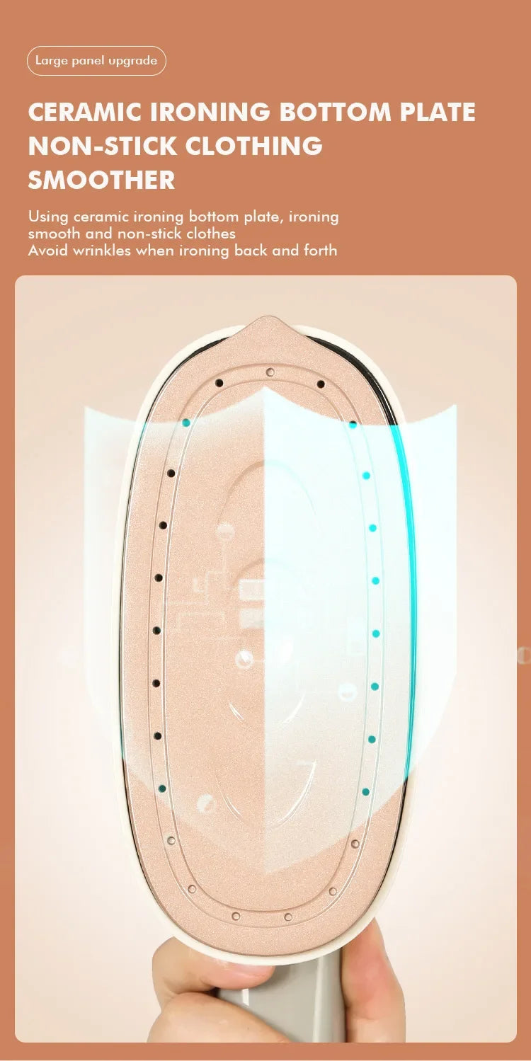 Ceramic ironing bottom plate handheld steam iron close-up, non-stick and smooth for clothes.