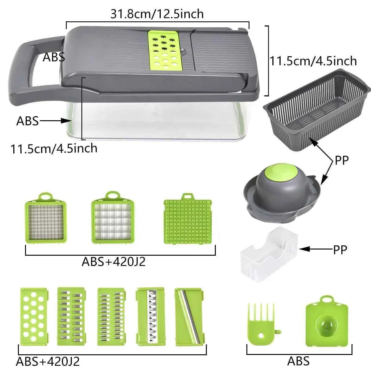 Vegetable Chopper,15-in-1 Multifunctional Food Chopper, Vegetable Cutter with Container for Salad,Potato,Carrot,and Garlic