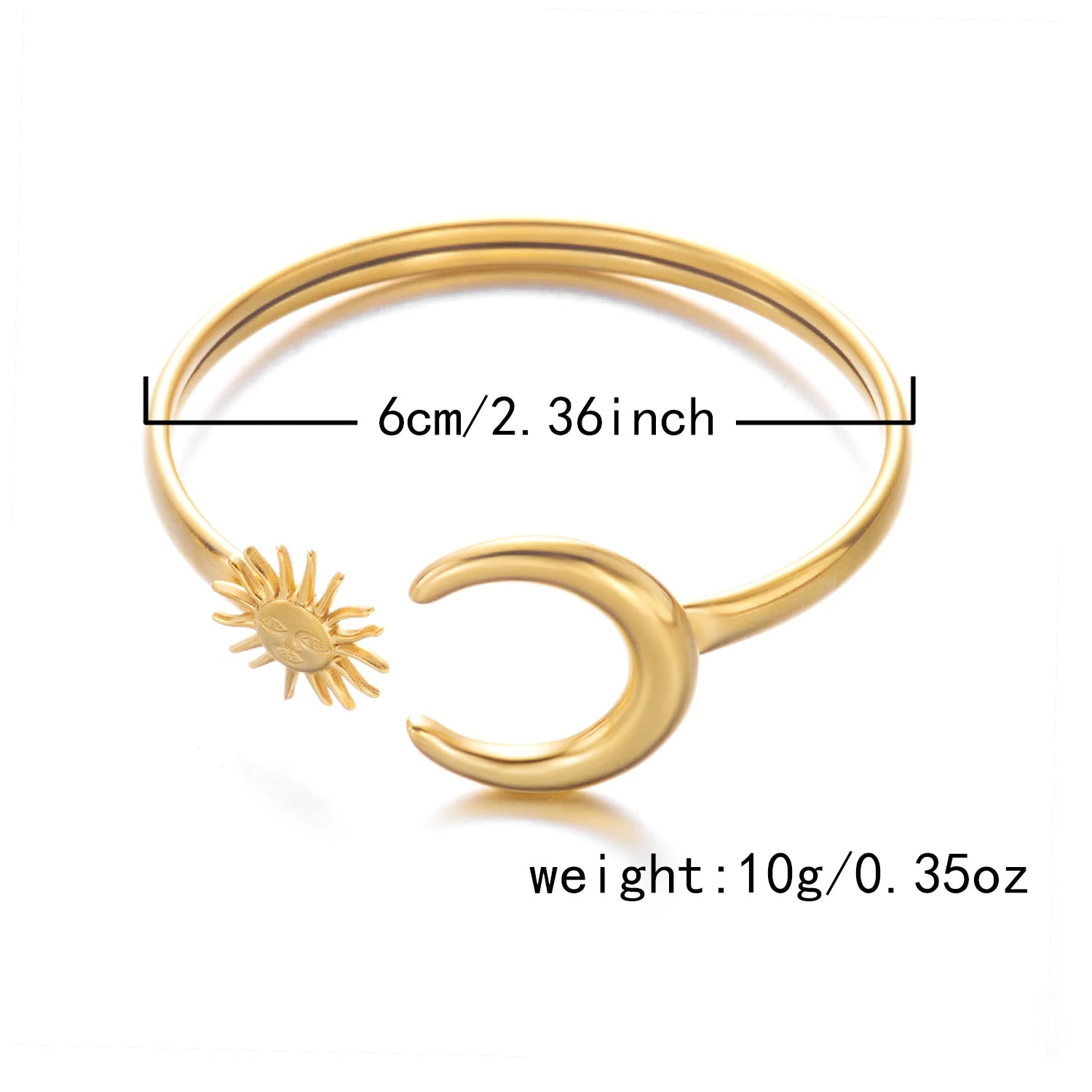 New Classic Sun Moon Pattern Open Bangles Bracelet For Women Gold Color Stainless Steel Heart Cuff Bracelet Hand Ornament Gift