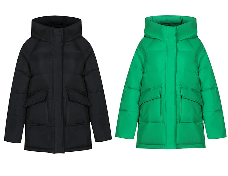 Clothing Women Cotton-Padded Jacket 2025 New Casual Elegant Loose Solid Color Warm Hooded Winter Warm Women Cotton Jacket H537