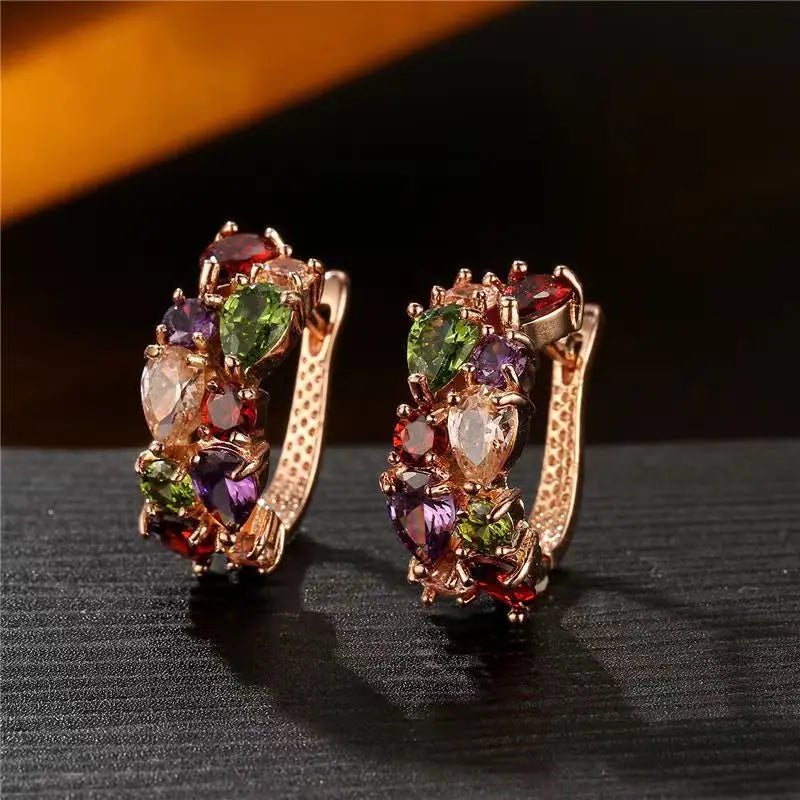Korean Luxury Rose Gold Color Earrings Flash Zircon Ear Stud Earrings for Women Female Elegant Fashion Party Wedding Jewely Gift