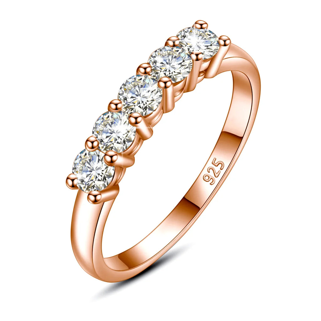 5pcs Stones Moissanite Diamond Ring for Woman Silver 925 100% Rose Gold Plated Fine Jewelry with Certified Engagement Gifts