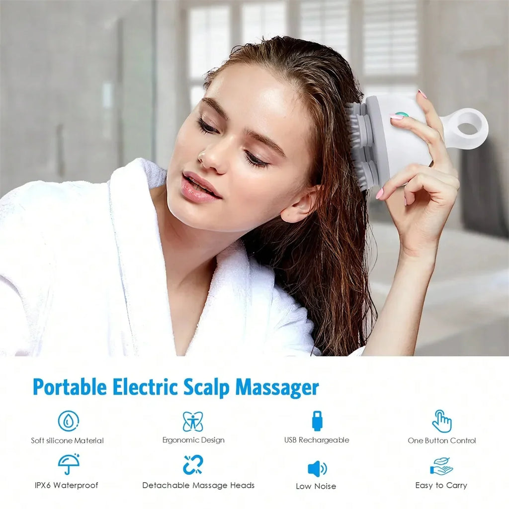 Electric Scalp Massager,With Kneading And Massage Nodes, Used For Pressure Relaxation And Deep Cleaning Of The Scalp