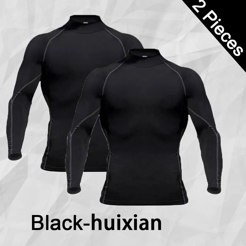 Men's Turtleneck Compression Long Sleeved Sports Fitness Tight T-shirt Running Casual Quick dry Long-Sleeved Spring and Autumn