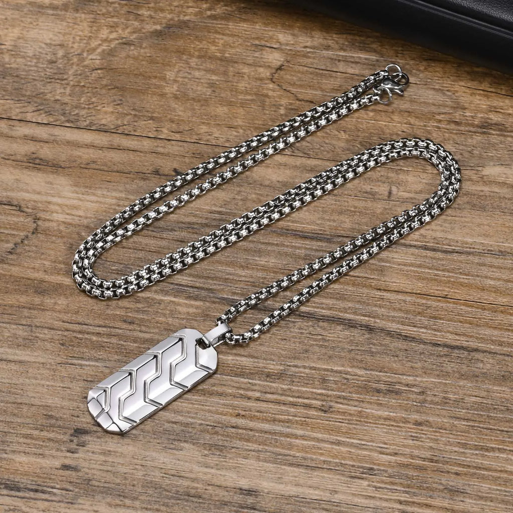 Geometric Tire Pattern Pendants Stainless Steel Men Personalized Trendy Square Pearl Necklace Fashion Jewelry Birthday Gift