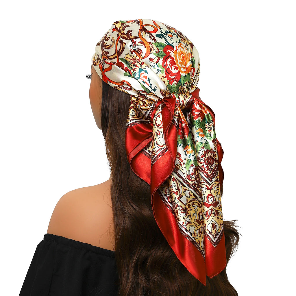 Head Scarf Women Luxury Brand Square 90*90cm Silk Foulard Satin Bandana Cheveux Soft Neckerchief Hijab Hair Scarves For Ladies