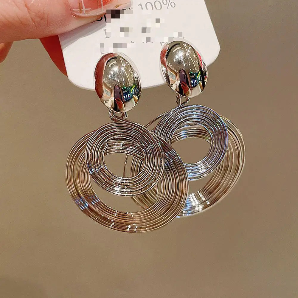 Two-layers Circles Women's Hanging Earrings Gold Color Silver Color Metal Spiral Pendants Dangle Earrings For Female European