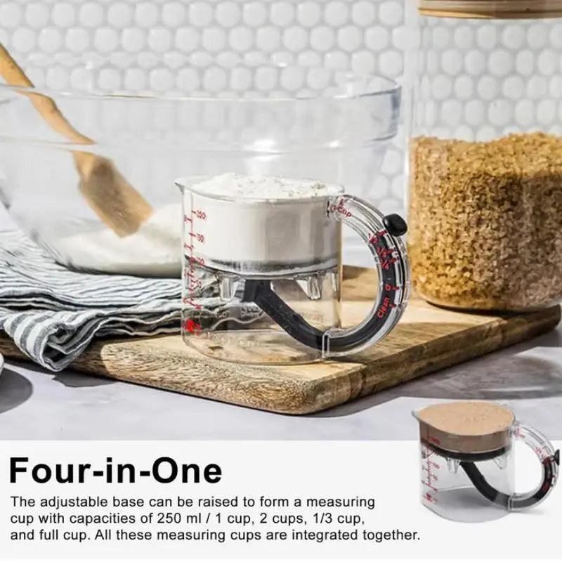 Kitchen Essential Adjustable Measuring Cup with Unique Scraper Base; Perfect for Every Cooking Need