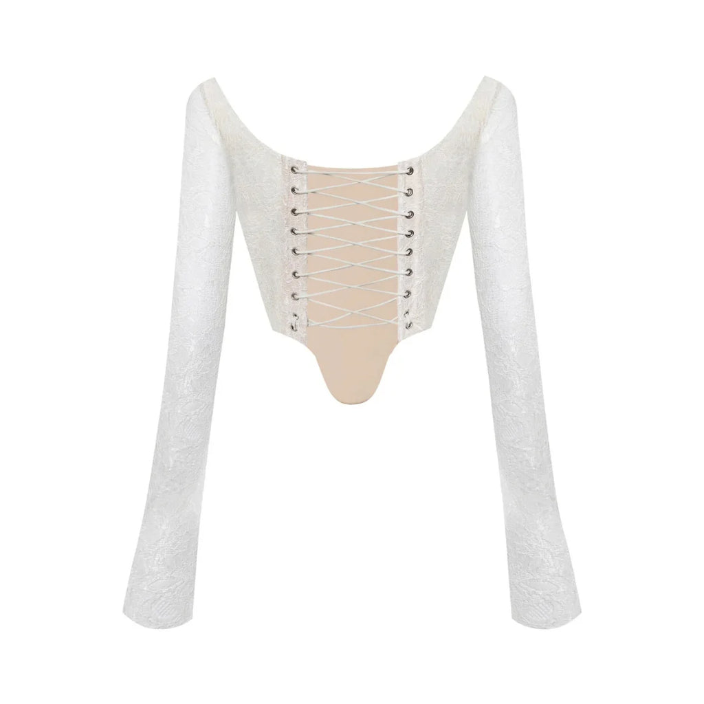 Sexy Body Shaper Corset Crop Tops Shapewear Camisole See-through Lace Long Sleeves Boned Top Women Chic Solid Vest Slim Tank Top