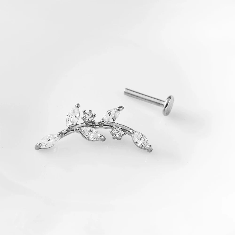 Leaf Helix Piercing Jewelry Forward Helix CZ Earring 100% 316L Stainlesss Steel Internally Threaded Tragus Stud
