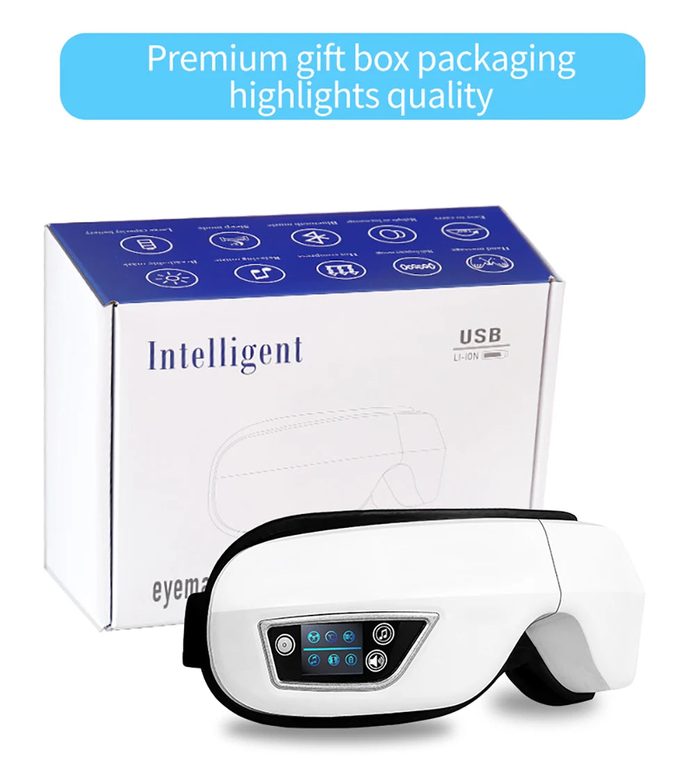 6D Smart Bluetooth Music Eye Massager Vibration Airbag Compress Eye Care Instrument Eye Massage Glasses Eye Relax Fatigue Pouch