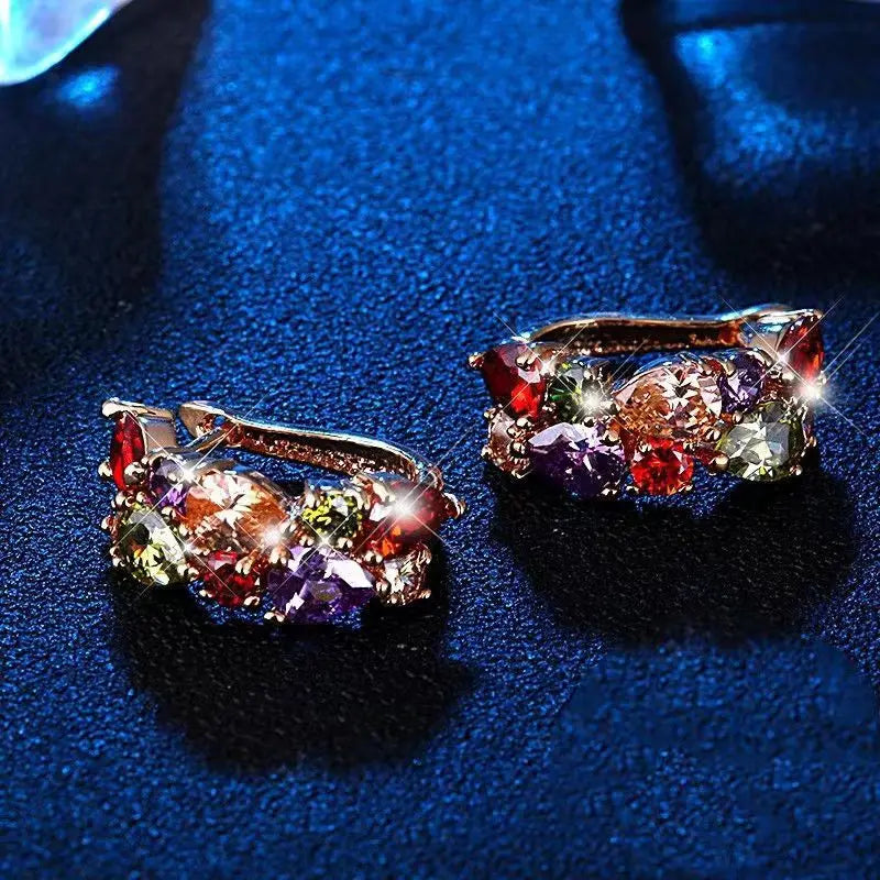 Korean Luxury Rose Gold Color Earrings Flash Zircon Ear Stud Earrings for Women Female Elegant Fashion Party Wedding Jewely Gift