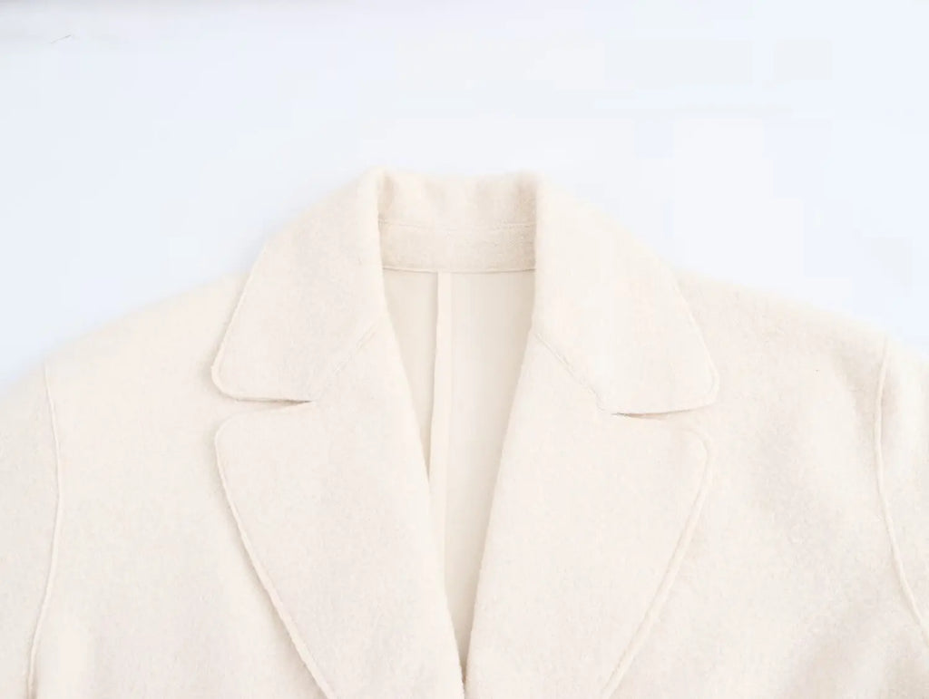 2025 New Women's Clothing: European and American Style Fashionable Solid Color Long-Sleeved Terry Wool Coat
