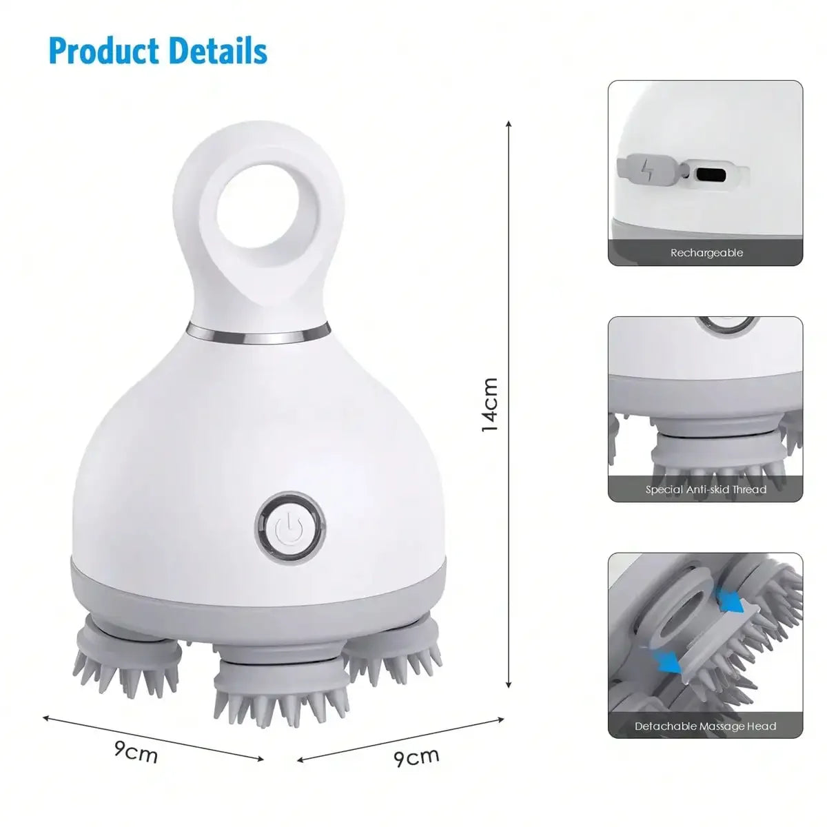 Electric Scalp Massager,With Kneading And Massage Nodes, Used For Pressure Relaxation And Deep Cleaning Of The Scalp