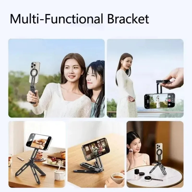 Portable Foldable Double Sided Magnetic Cell Phone Holder Smartphone Tripod Mobile Desktop Bracket for Selfies Live Broadcasts