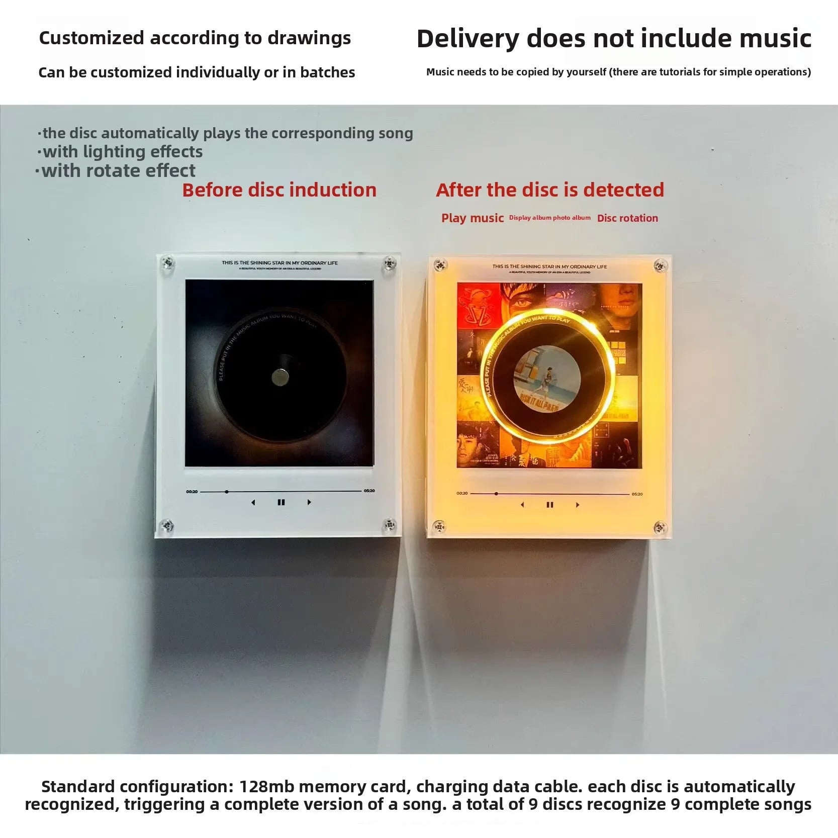 IN STOCK NFC Sensing Song Player With 9 empty discs&Night Light Automatic Singing Refrigerator Magnetic Rotary Disc Machine Gift