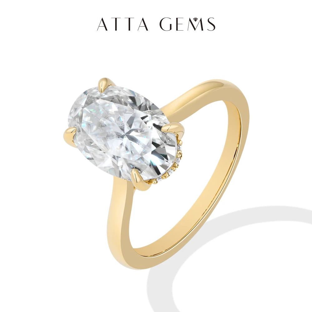 ATTAGEMS Oval Cut 12*8mm 4.5CT D VVS1 Moissanite Rings 925 Sterling Silver for Women Engagement Wedding Luxury Band Jewelry Gift