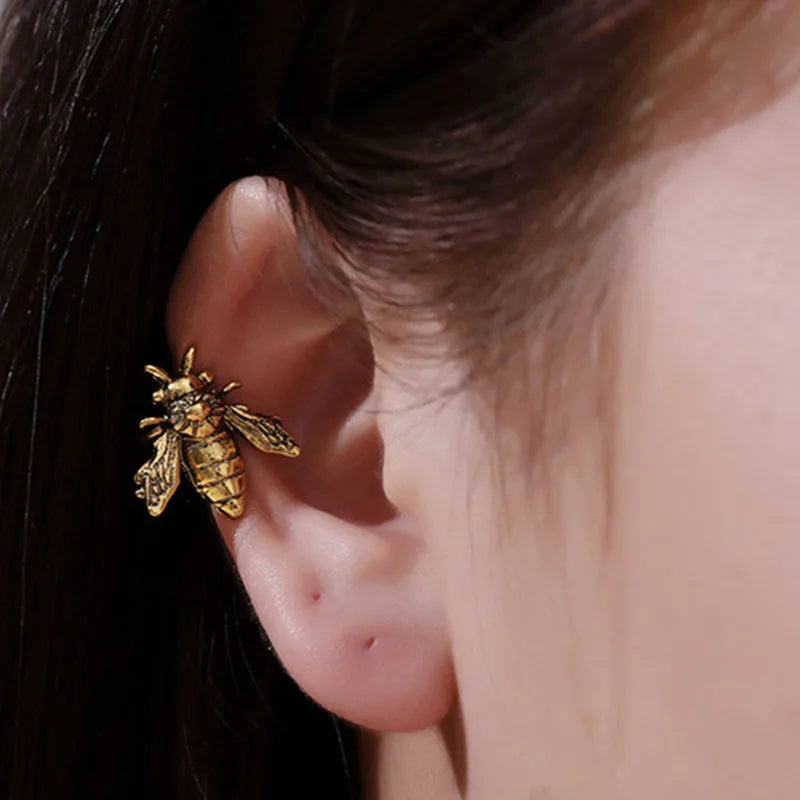Modyle Vintage Little Bird Bee Leaf Ear Cuff Non Pierced Clip Earrings for Women Trendy Punk Small Carved Rose U Shape Earrings