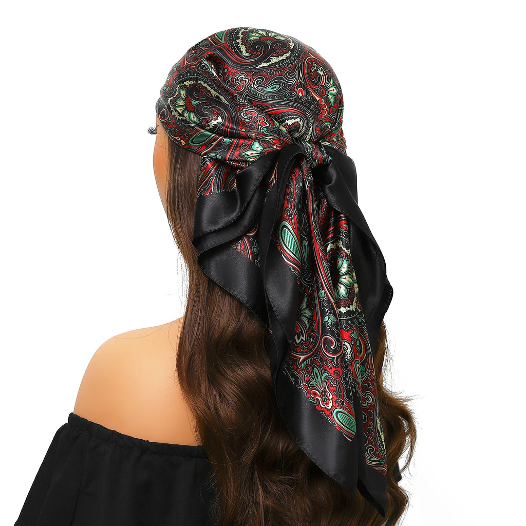 Head Scarf Women Luxury Brand Square 90*90cm Silk Foulard Satin Bandana Cheveux Soft Neckerchief Hijab Hair Scarves For Ladies