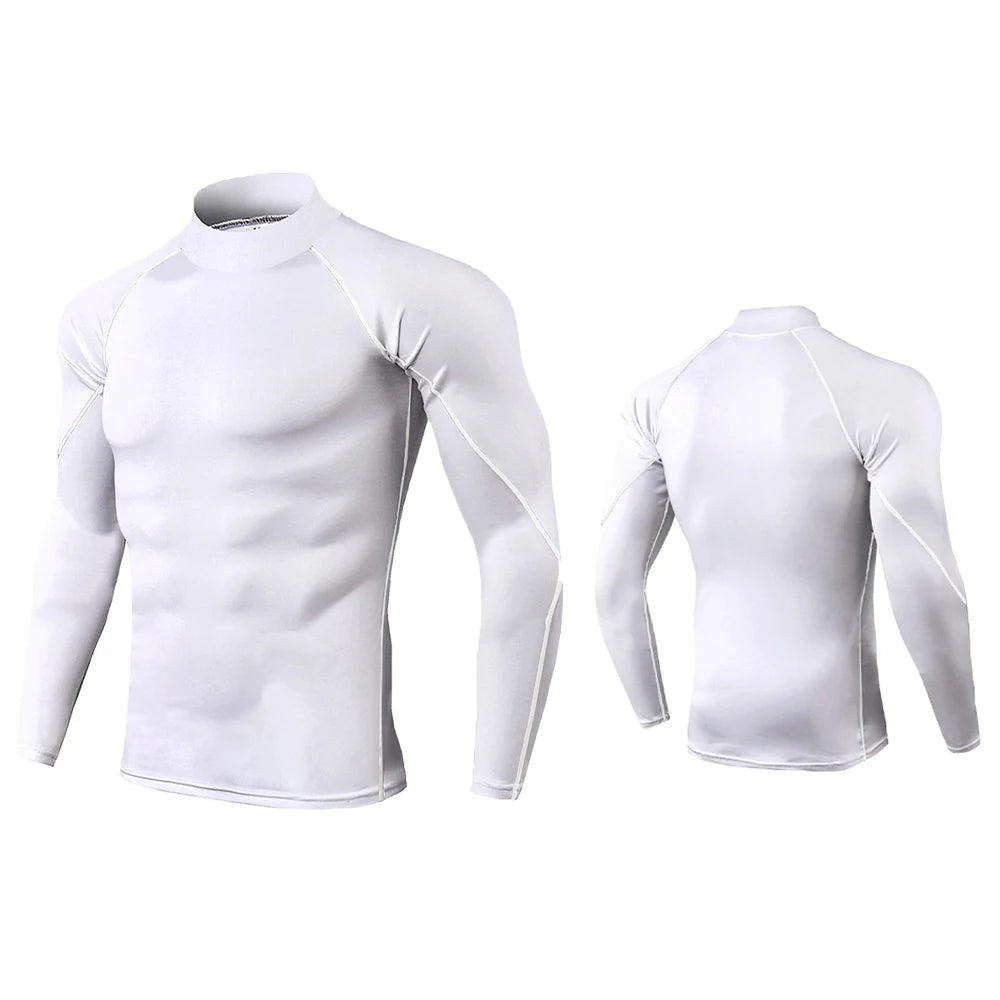 Men's Turtleneck Compression Long Sleeved Sports Fitness Tight T-shirt Running Casual Quick dry Long-Sleeved Spring and Autumn