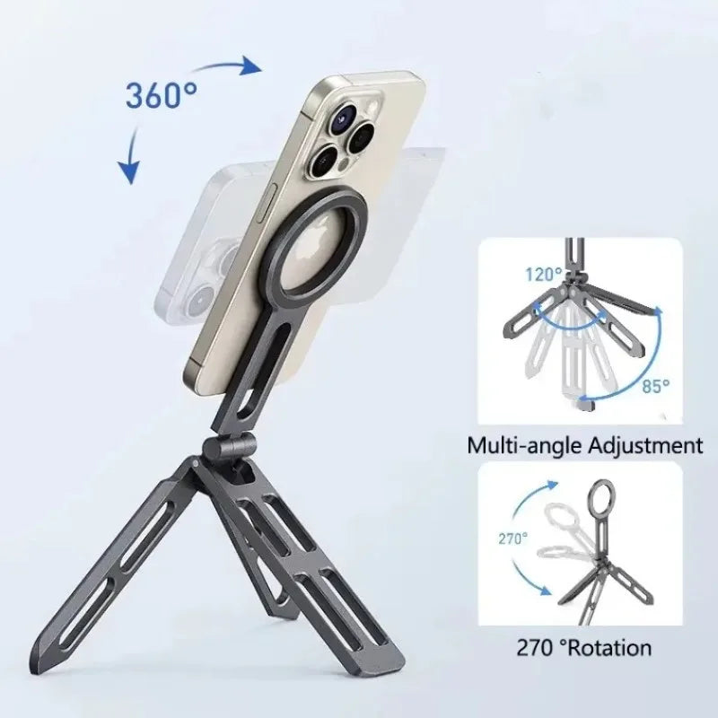 Portable Foldable Double Sided Magnetic Cell Phone Holder Smartphone Tripod Mobile Desktop Bracket for Selfies Live Broadcasts